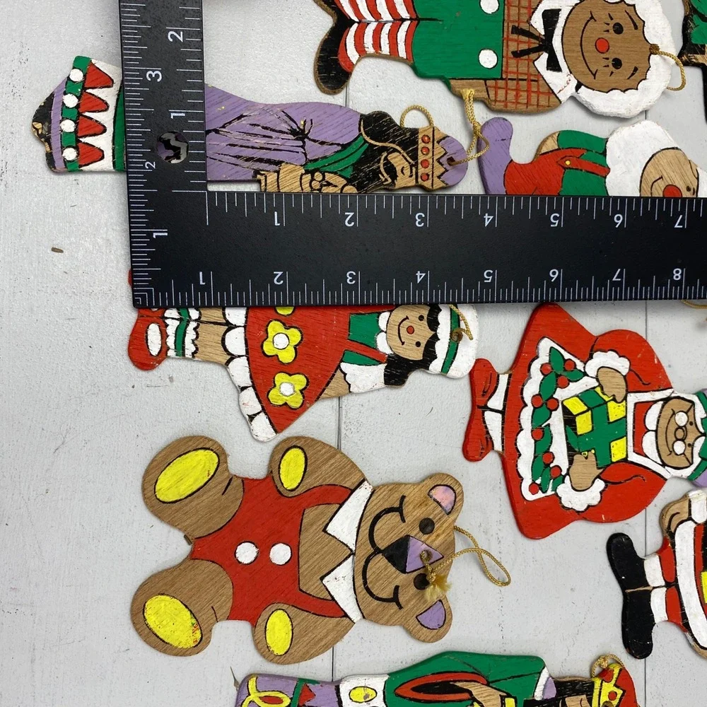 Vintage Wooden Christmas Ornaments Lot 28 Hand Painted Folk Art Mixed Christian